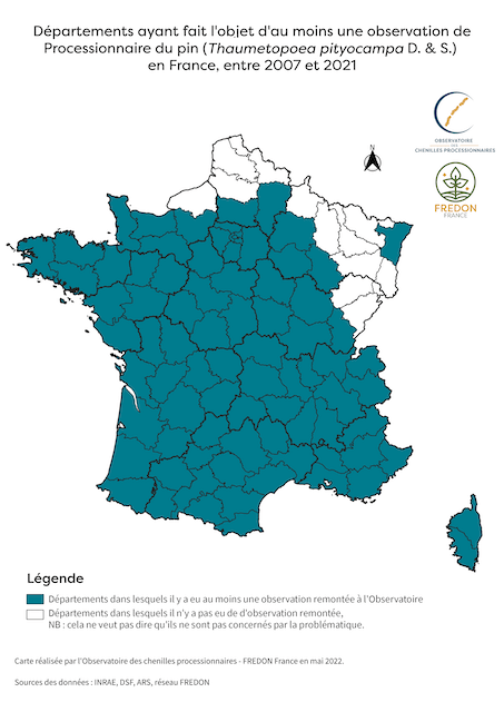 Thaumetopoea pityocampa est présent dans une grande partie de la France