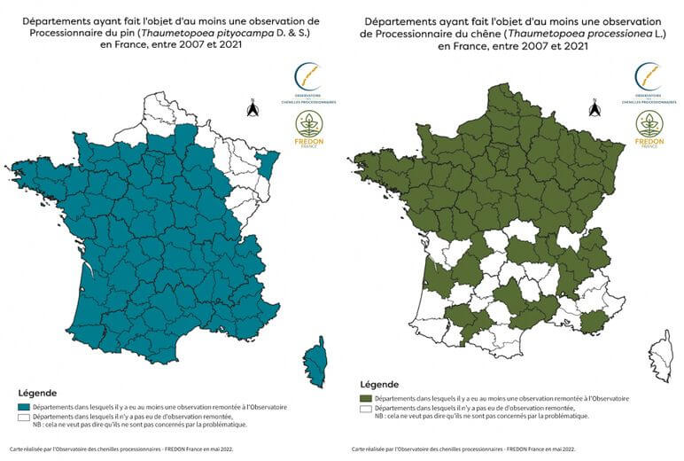 Carte de France des chenilles processionnaires