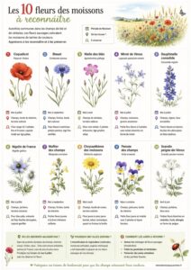 Planche illustrée des 10 fleurs des moissons à reconnaître.