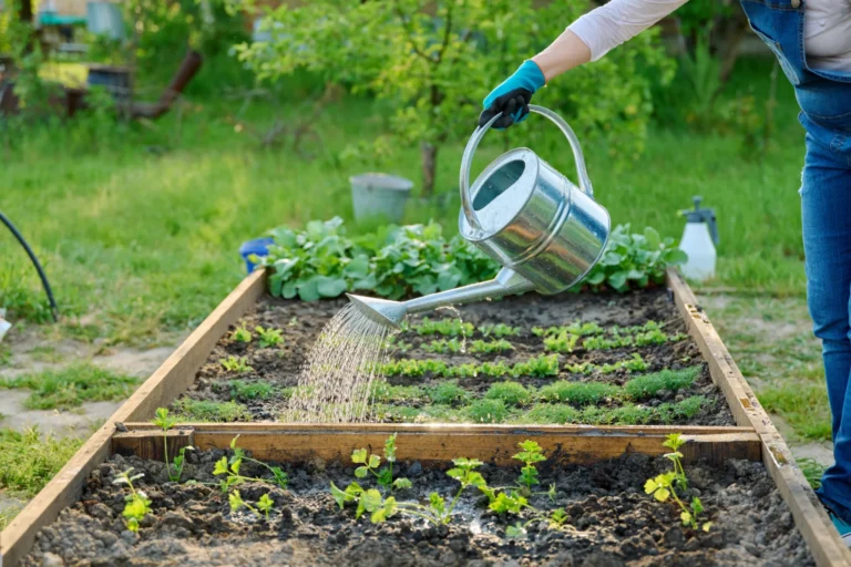 Semis de légumes au potager en juillet et août avec arrosage des jeunes rangs