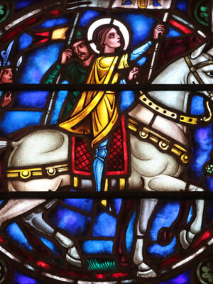Vitrail représentant Jeanne d’Arc à cheval, église Saint-Barthélemy de New York
